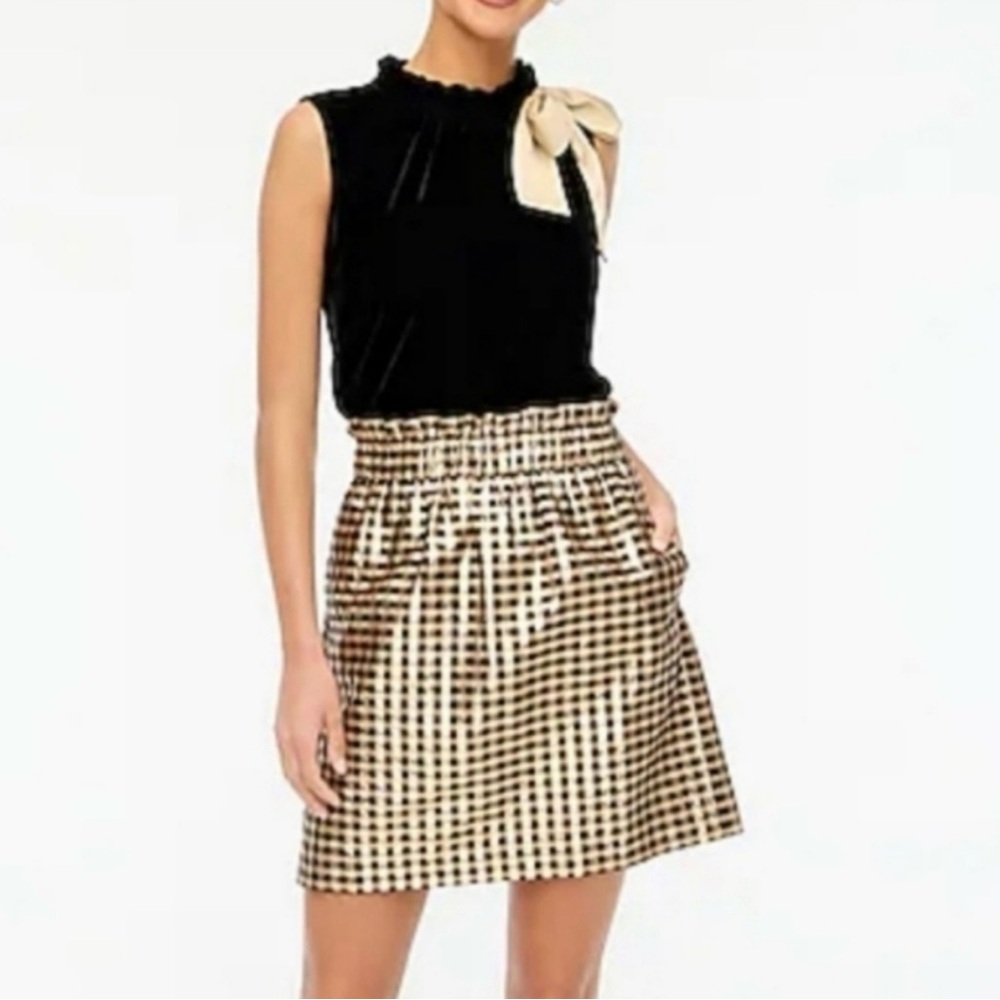 J crew black and gold plaid mini skirt. Lined. Pockets. NWOT